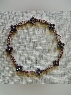 DBJ sterling bracelet featuring blue crystal flowers and marcasite